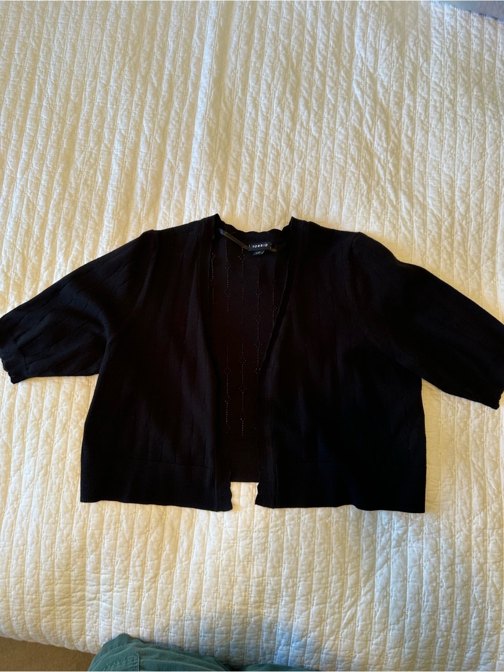 Torrid Black Cropped Pointelle Cardigan Sweater - Picture 2 of 5